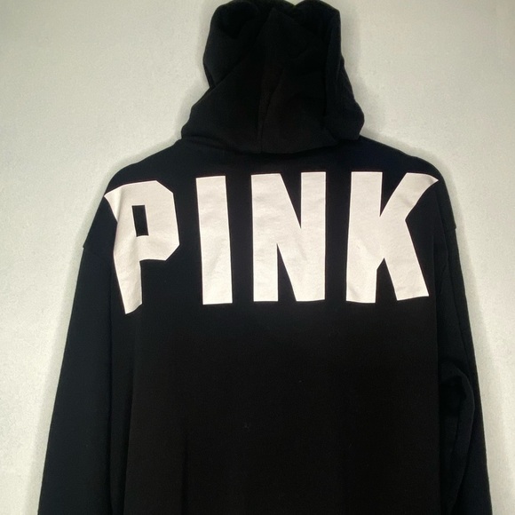 PINK BLACK ZIP FRONT CROPPED HOODIE SIZE SMALL - Picture 6 of 6